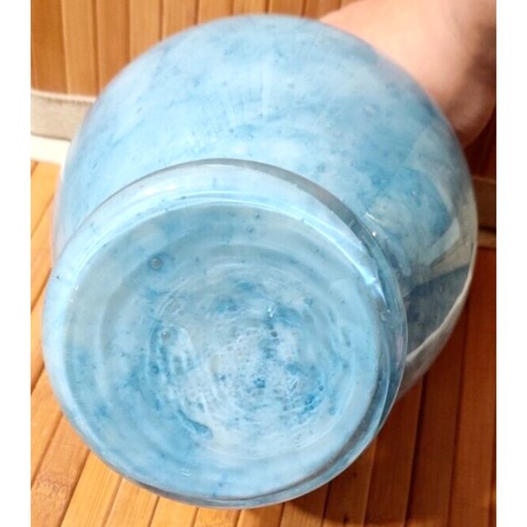 Beautiful Studio Blown Bluish Speckled Bubble Swirl Art Glass Vase 8.5x6.5" - Picture 4 of 7